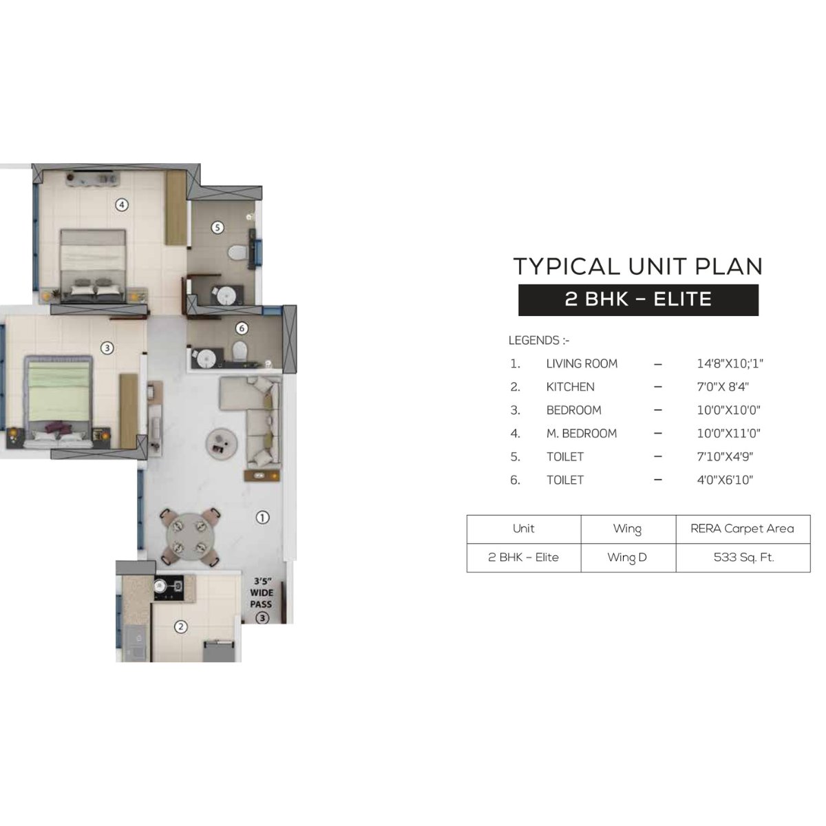 Purva-Clermont-Floor-Plan-2-BHK-Elite-533-sqft