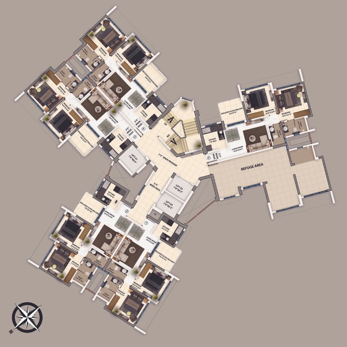 Purva-Clermont-Floor-Plan-D-wing-13th-Floor-Refuge-Plan